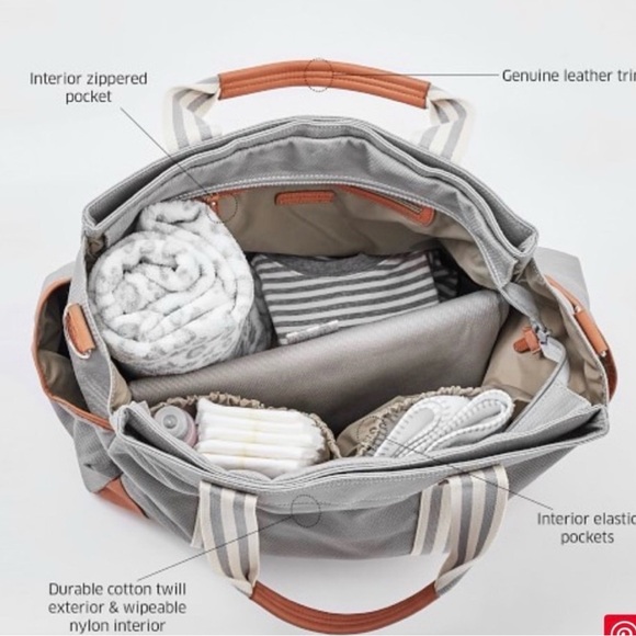 Pottery Barn Kids Classic Diaper Bag Navy Blue with Leather Trim Monogram C - Picture 13 of 15